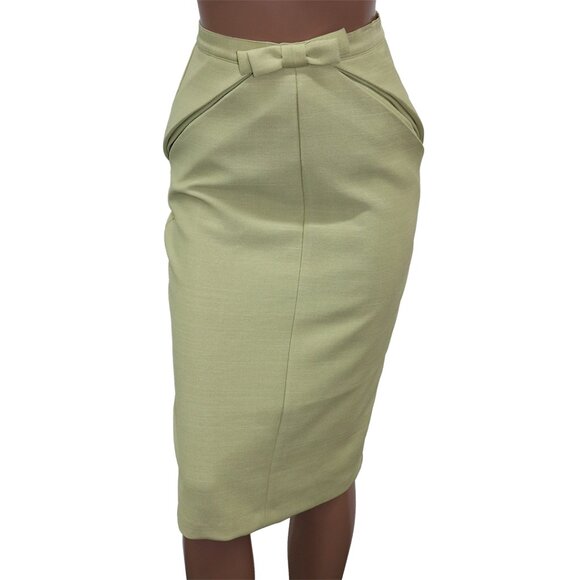 Vintage Dresses & Skirts - KOZA COLLECTION Vintage Sage Green High Waist Pencil Skirt Bow Detail XS